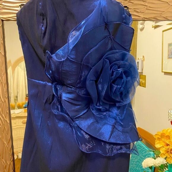 🌷 Daisy🌷 Beautiful Blue Flower Short Padded Formal Dress Wedding Prom - Picture 5 of 7